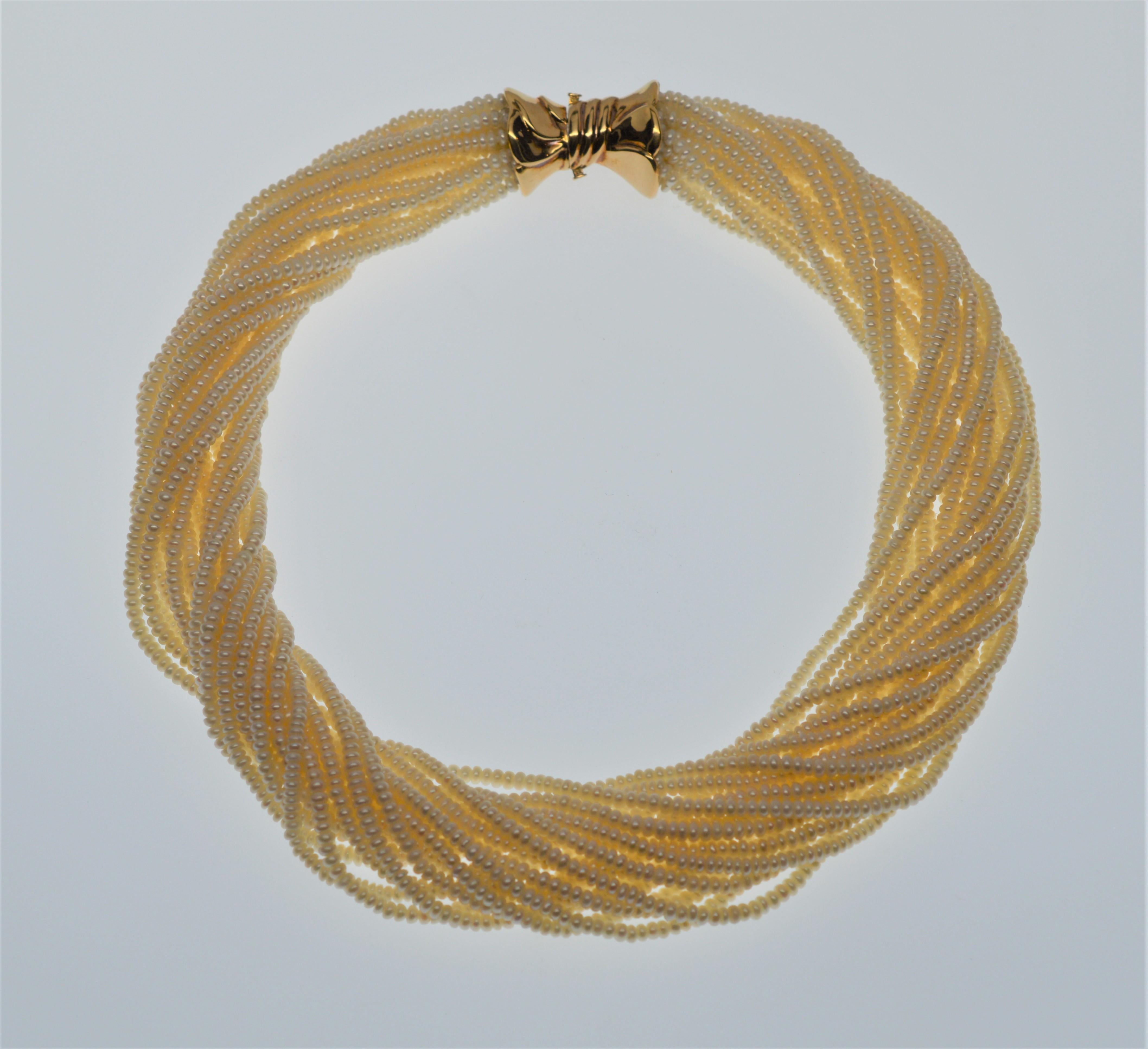 Modern Pearl Twist Necklace & Matching Bracelet Set with 14 Karat Yellow Gold Clasp  
