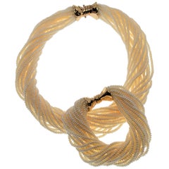 Retro Pearl Twist Necklace & Matching Bracelet Set with 14 Karat Yellow Gold Clasp  