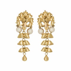 Manjrie Pearl Uncut Diamond 18K Gold Artisan Dangle Earrings