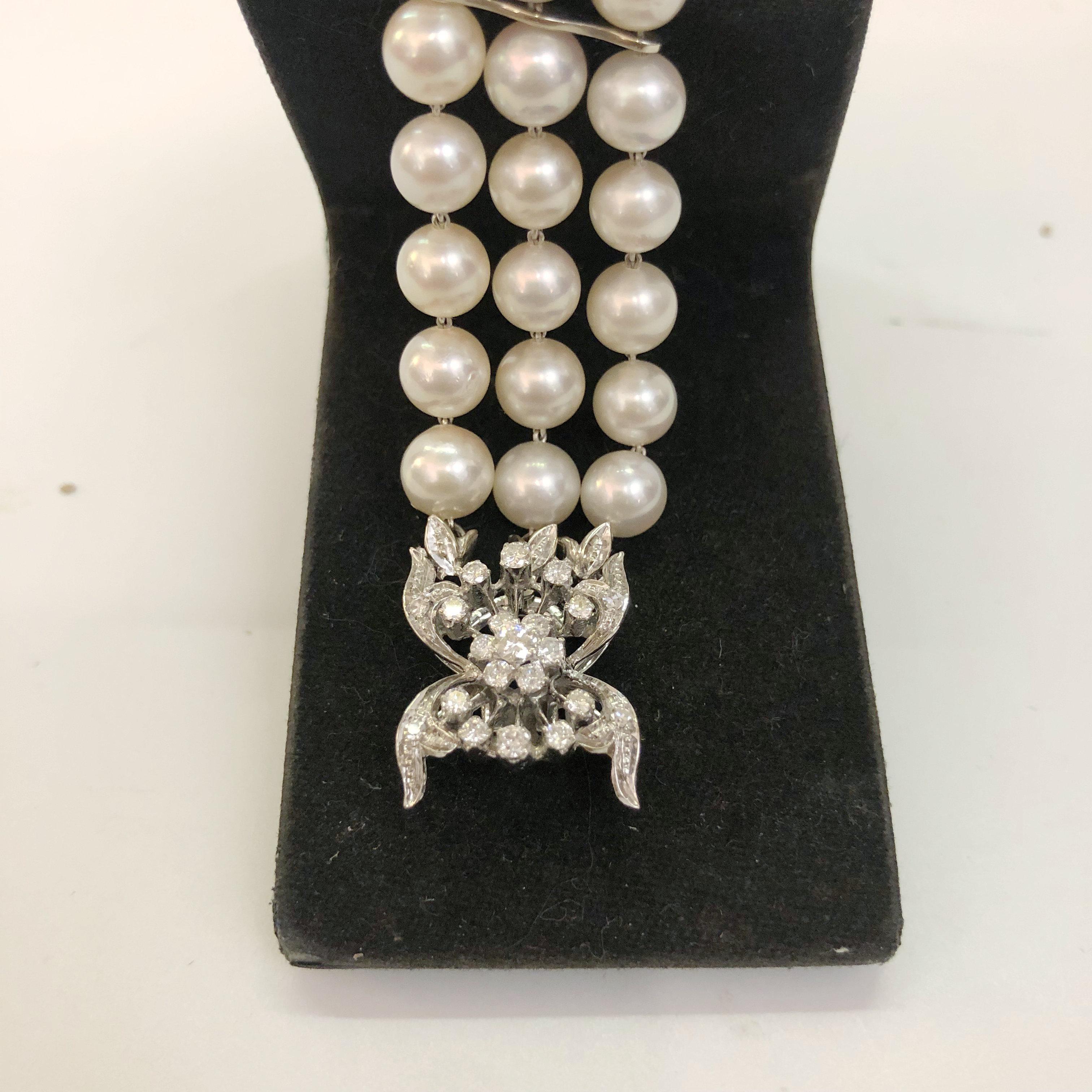 Armband aus Weißgold mit Perlen und Diamanten im Zustand „Gut“ im Angebot in Palm Springs, CA