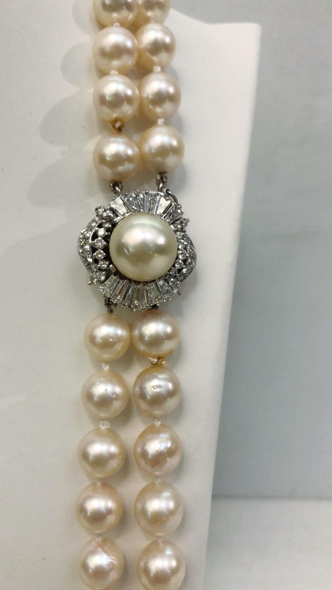 Halskette aus Platin und Platin mit Perlen, Weißgold und Diamanten (Brillantschliff) im Angebot