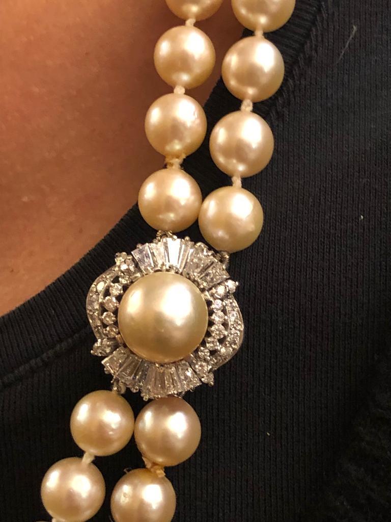 Halskette aus Platin und Platin mit Perlen, Weißgold und Diamanten Damen im Angebot