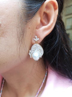 Pearl with Diamond Earrings Set in 18 Karat Gold Settings