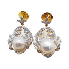 Pearl with Diamond Earrings Set in 18 Karat Gold Settings