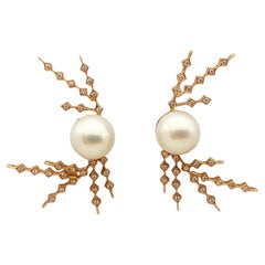 Used Pearl with Diamond Earrings Set in 18 Karat Rose Gold