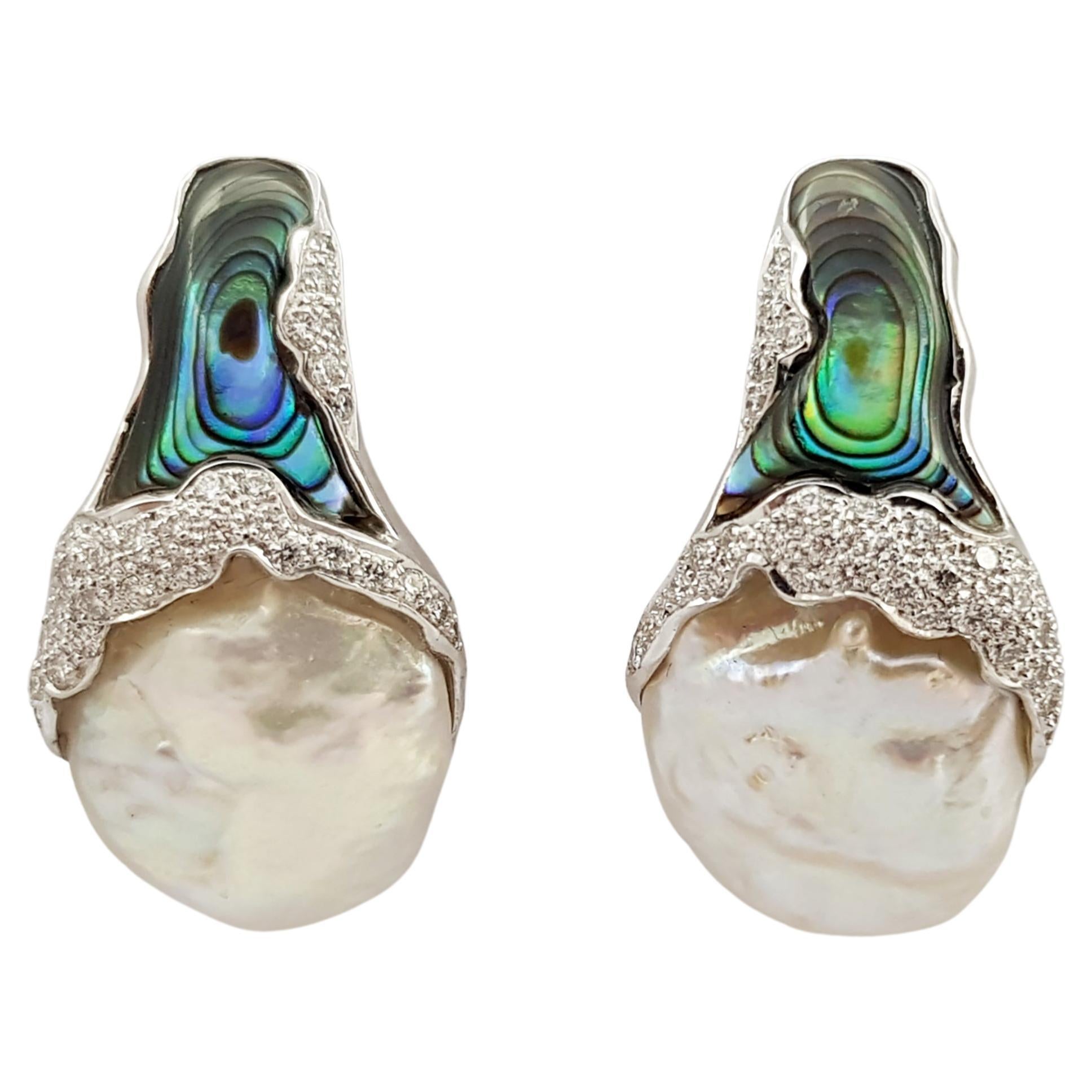 Pearl with Diamond Earrings Set in 18 Karat White Gold Settings