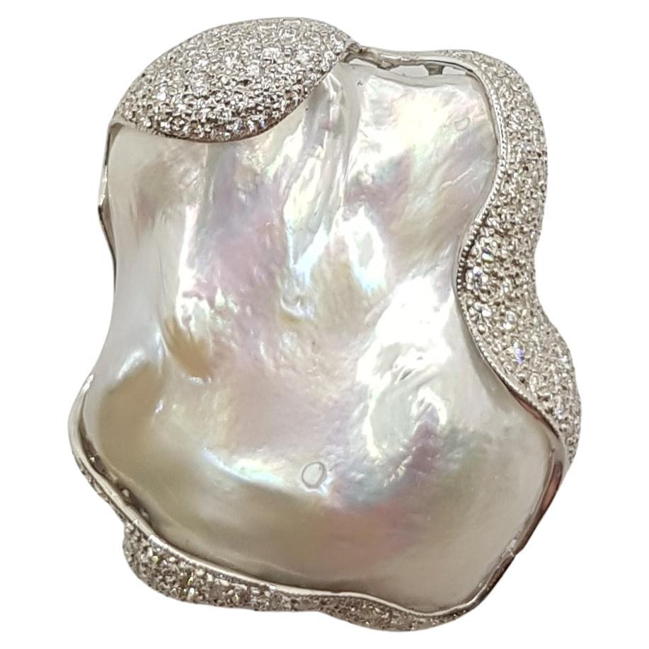 Pearl with Diamond Pendant Set in 18 Karat White Gold Settings