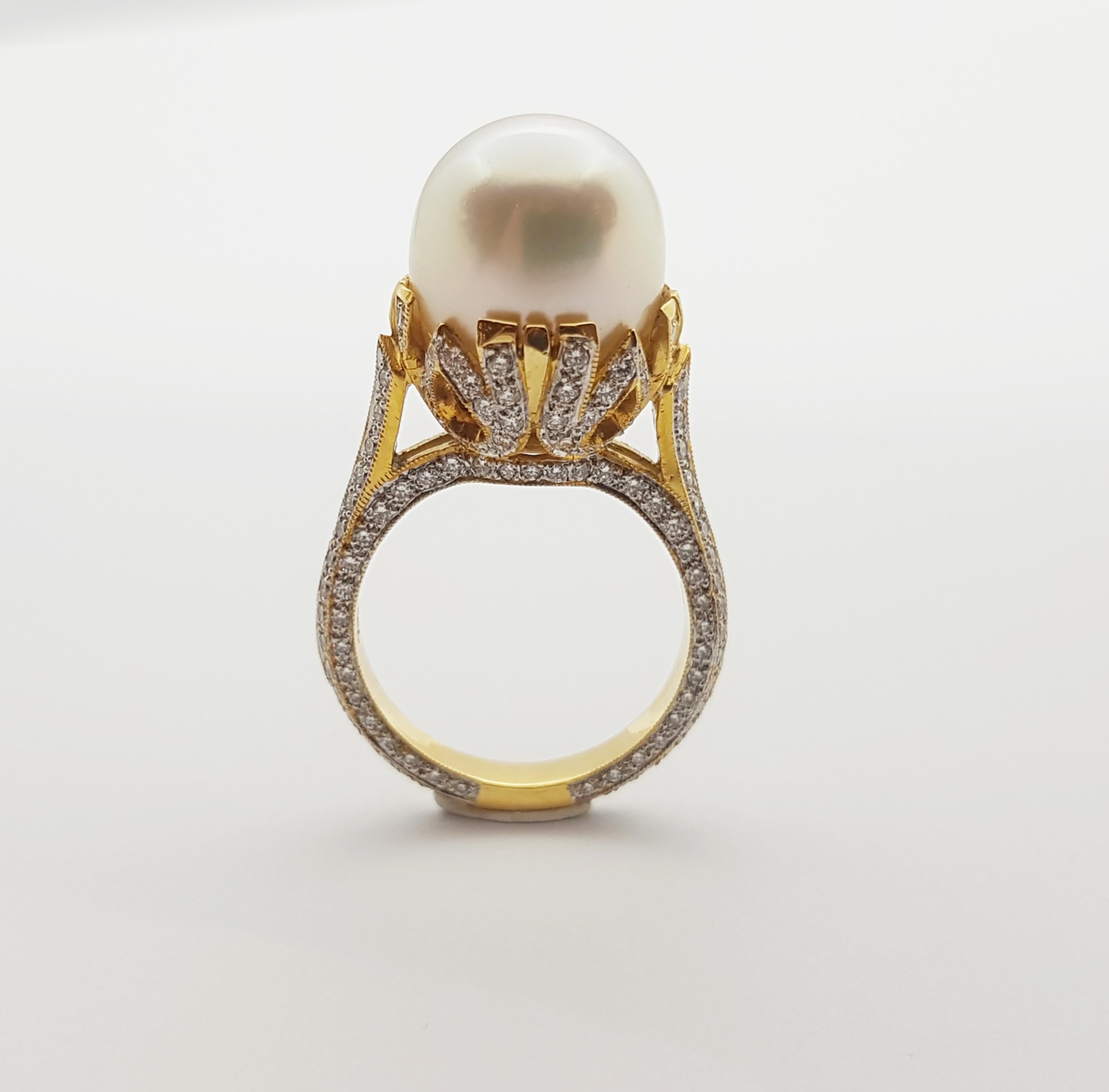 Pearl with Diamond Ring set in 18 Karat Gold Settings For Sale 4