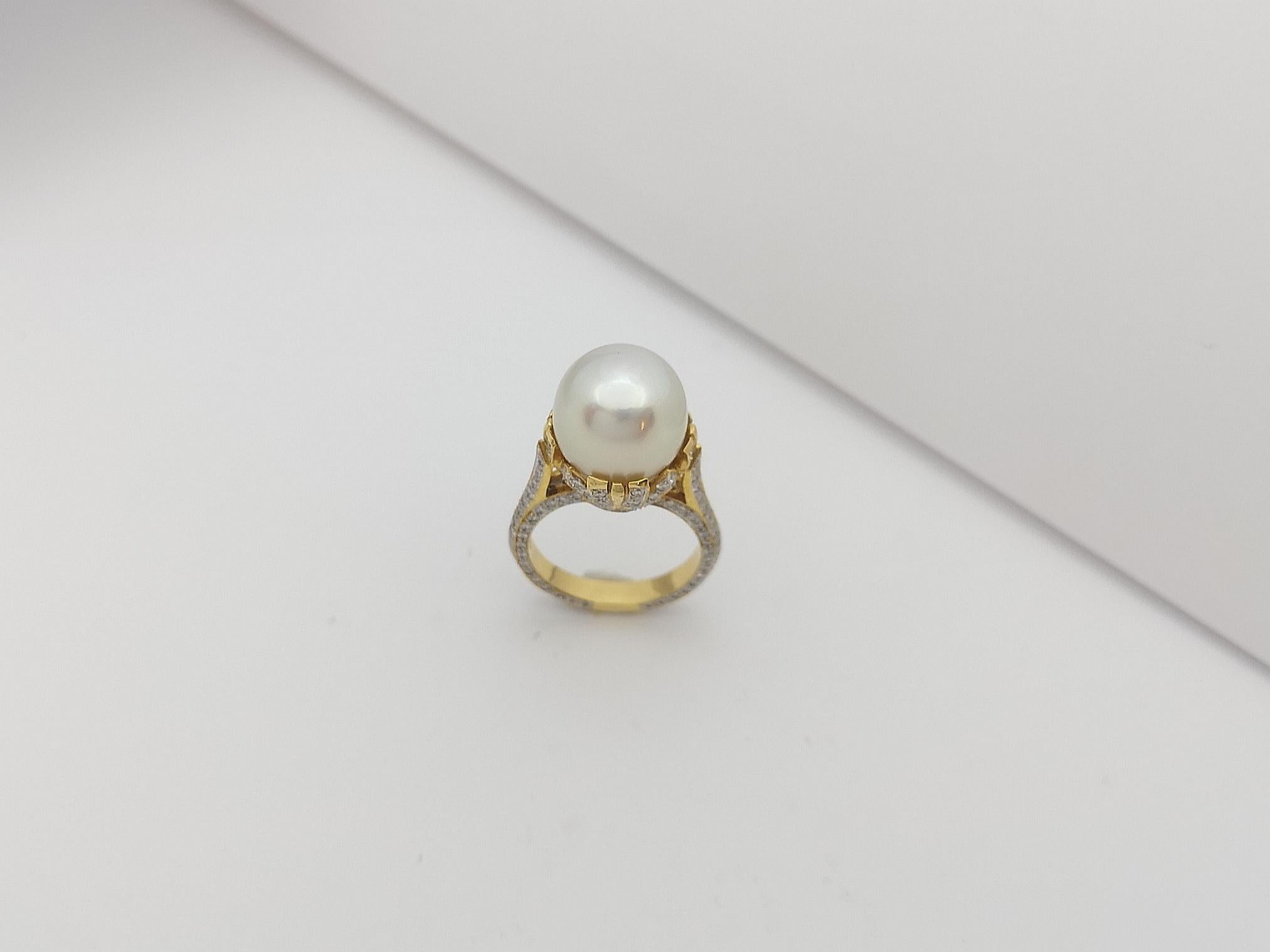 Pearl with Diamond Ring set in 18 Karat Gold Settings For Sale 5
