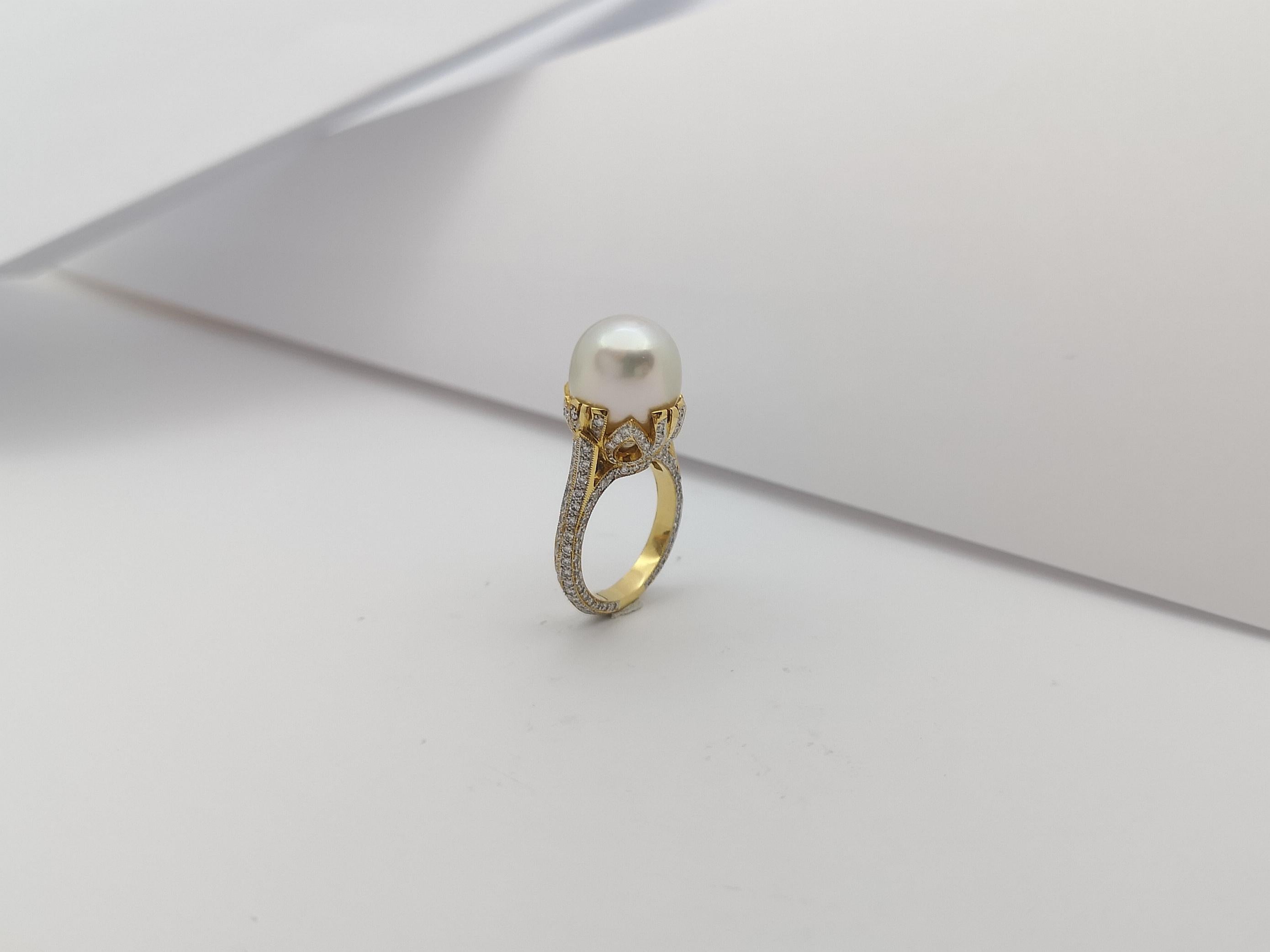 Pearl with Diamond Ring set in 18 Karat Gold Settings For Sale 7
