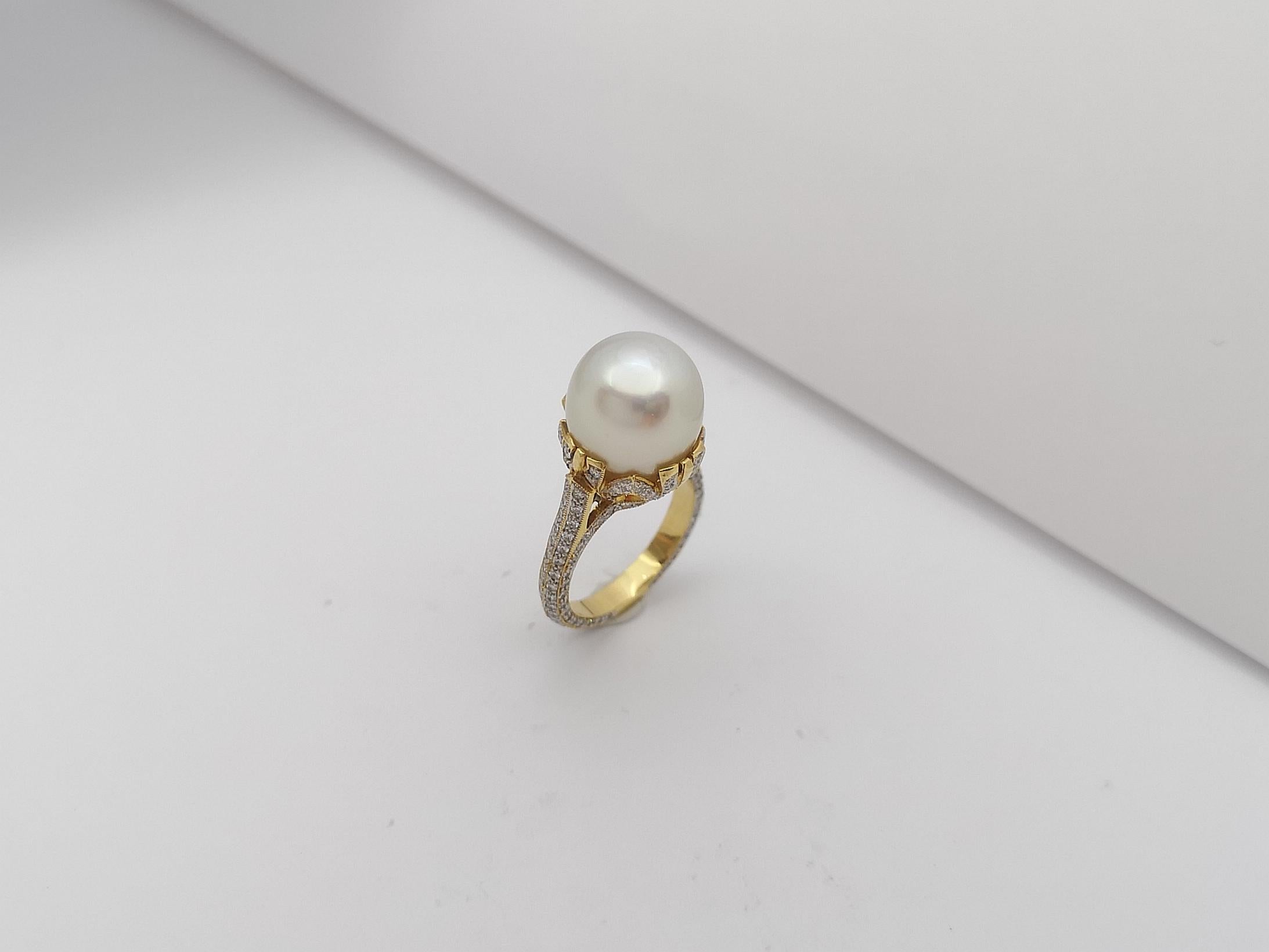 Pearl with Diamond Ring set in 18 Karat Gold Settings For Sale 9