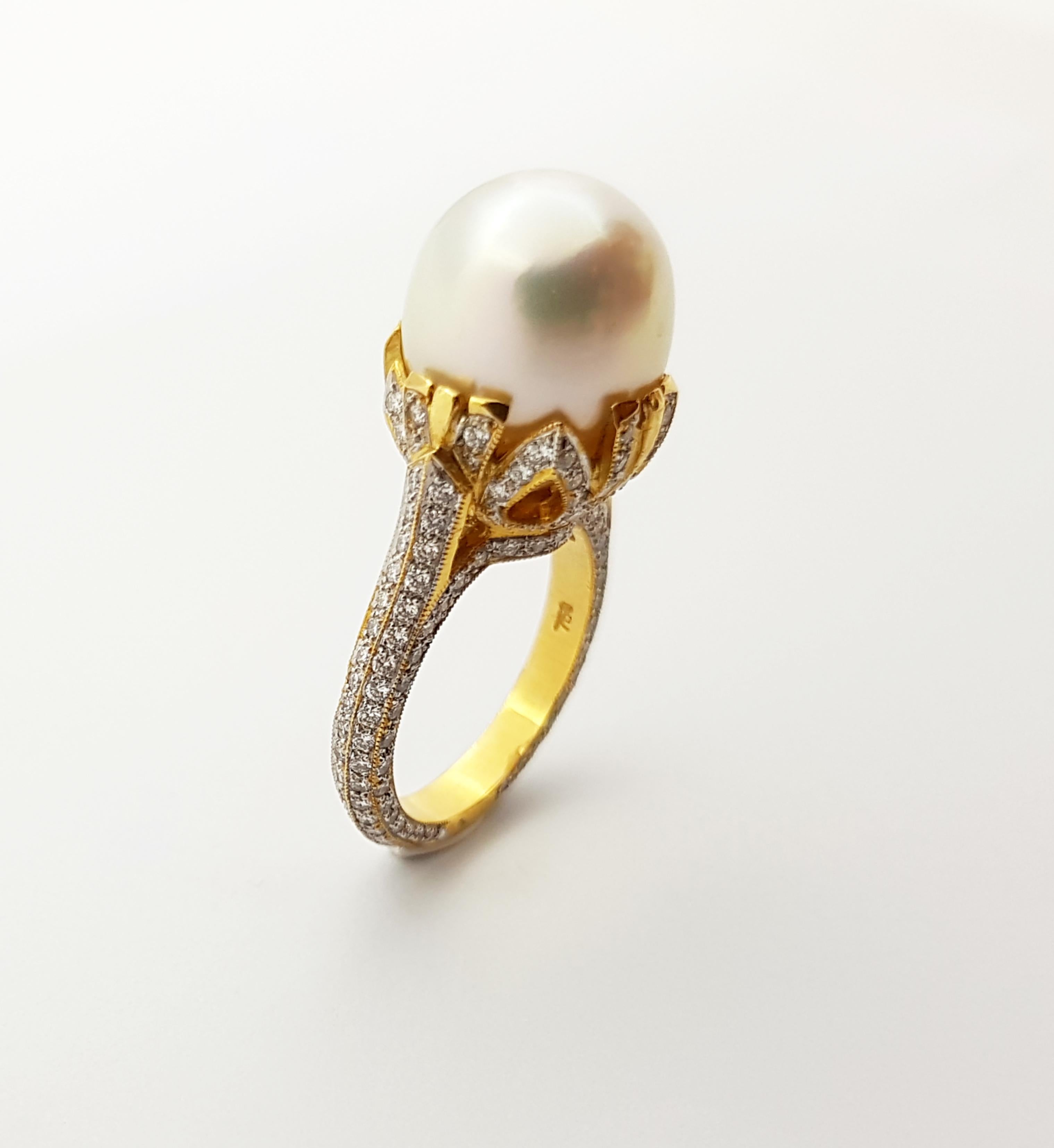 Pearl with Diamond Ring set in 18 Karat Gold Settings For Sale 3