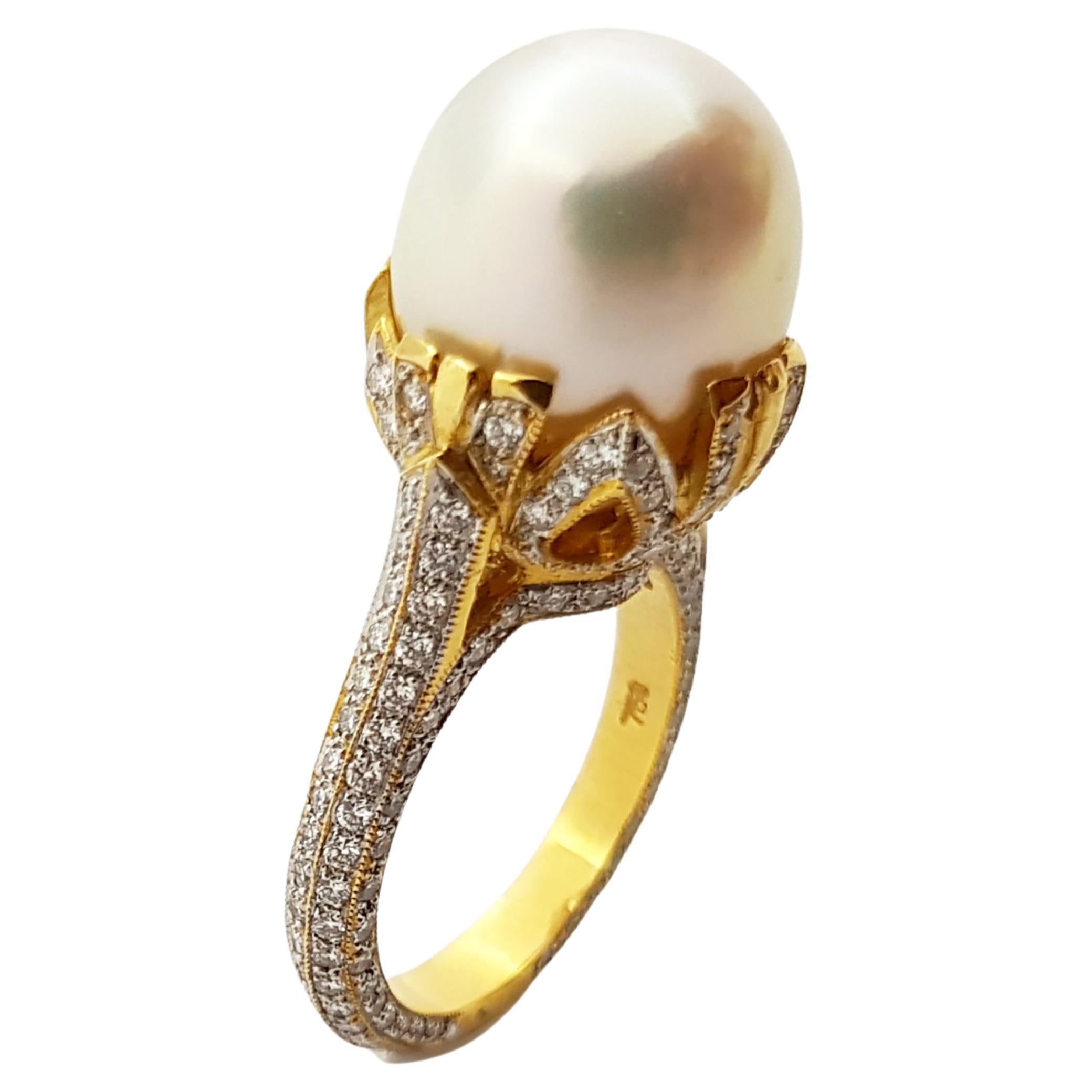 Pearl with Diamond Ring set in 18 Karat Gold Settings For Sale