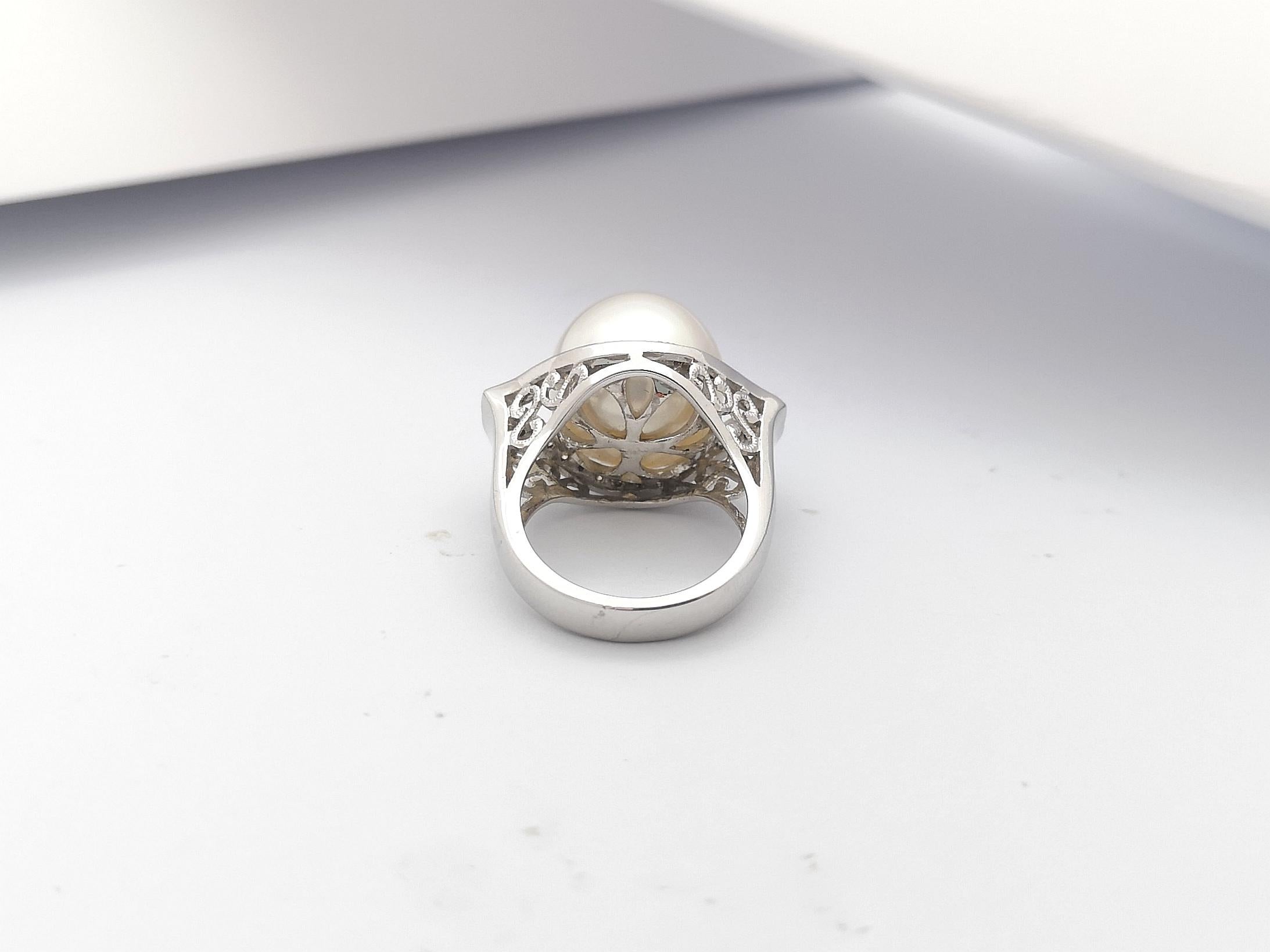 Perle mit Diamantring in 18 Karat Weißgold gefasst im Angebot 6