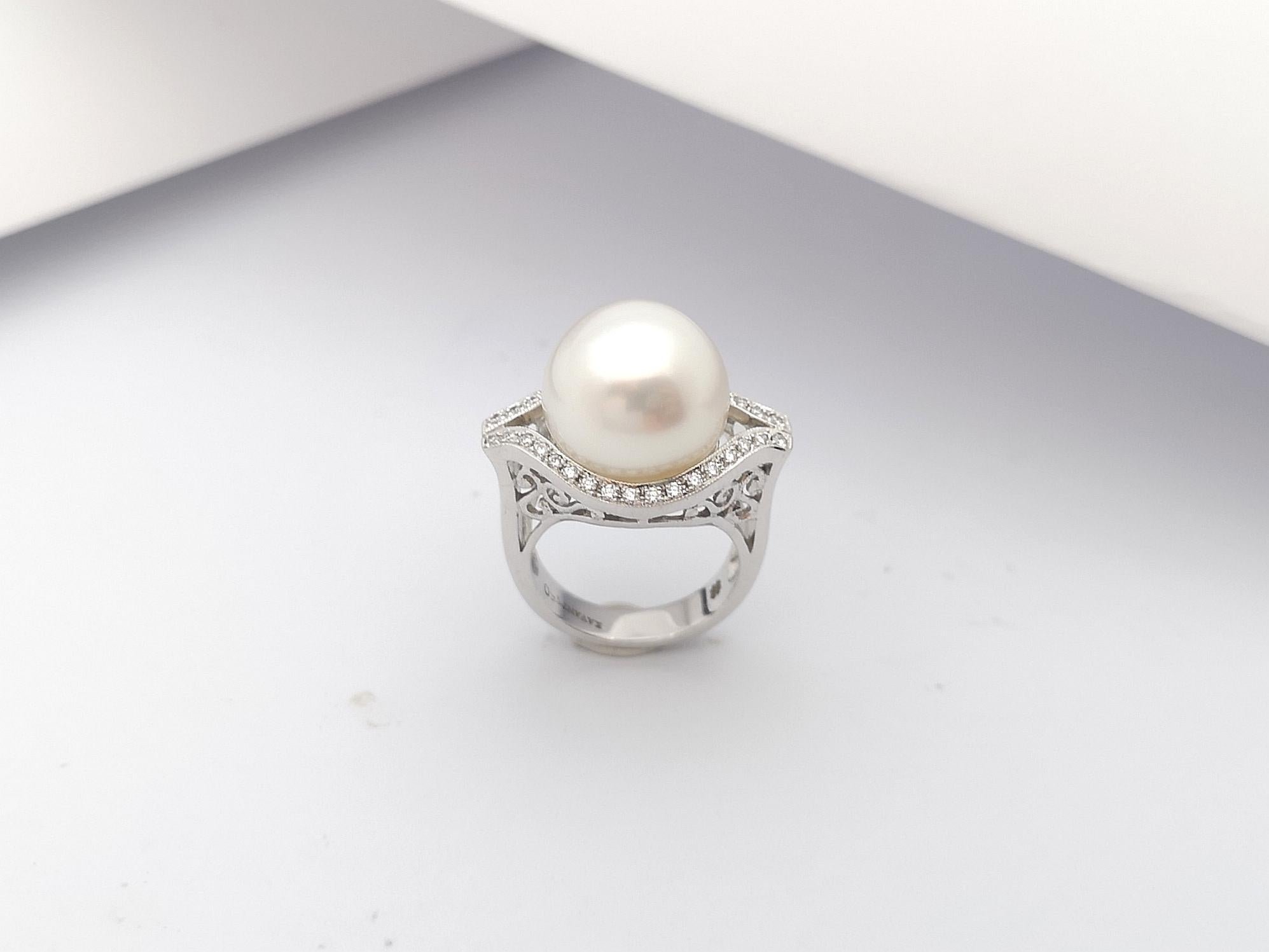 Perle mit Diamantring in 18 Karat Weißgold gefasst im Angebot 7