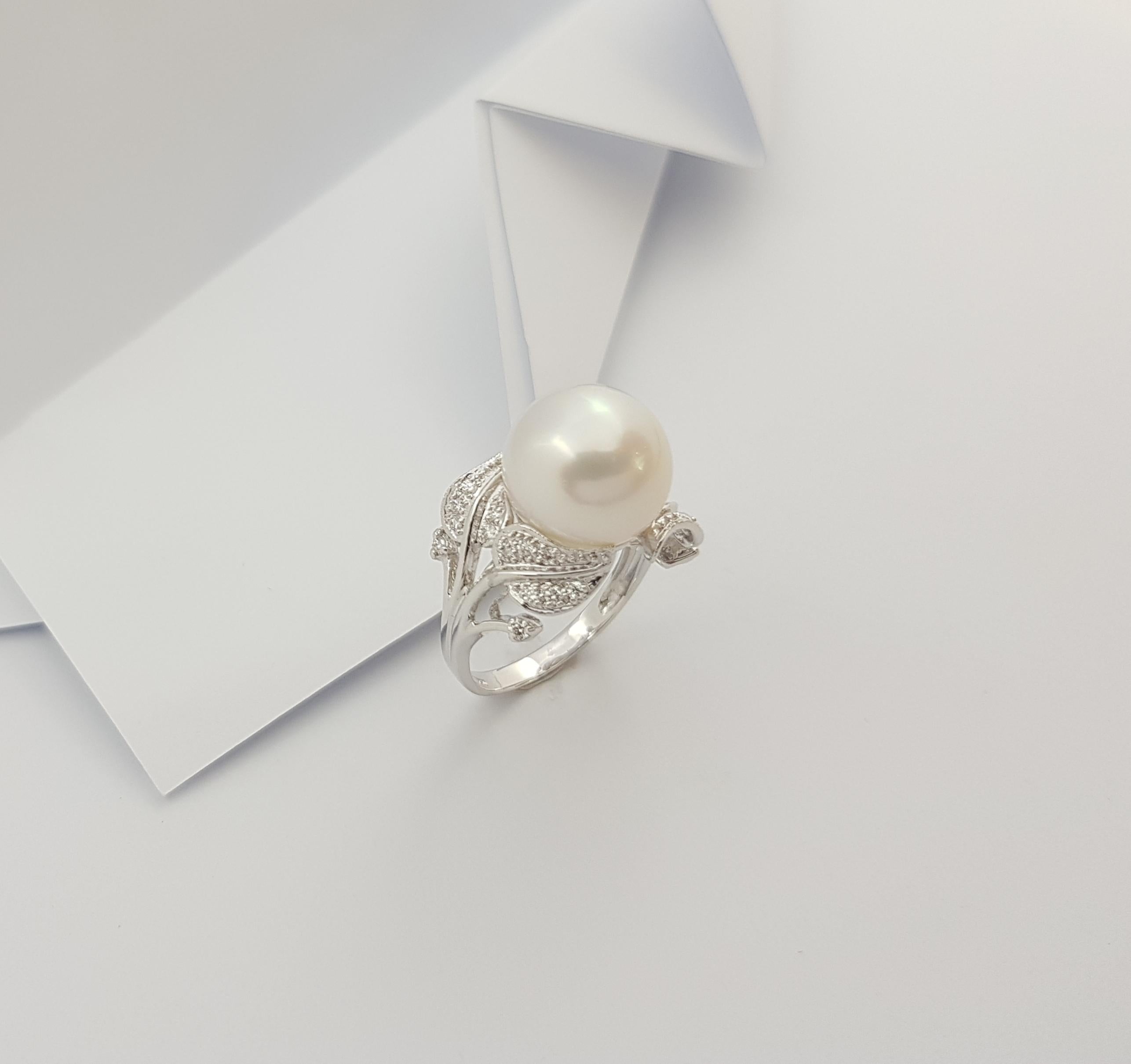Perla con diamante  Anello con montatura in oro bianco 18 carati in vendita 7