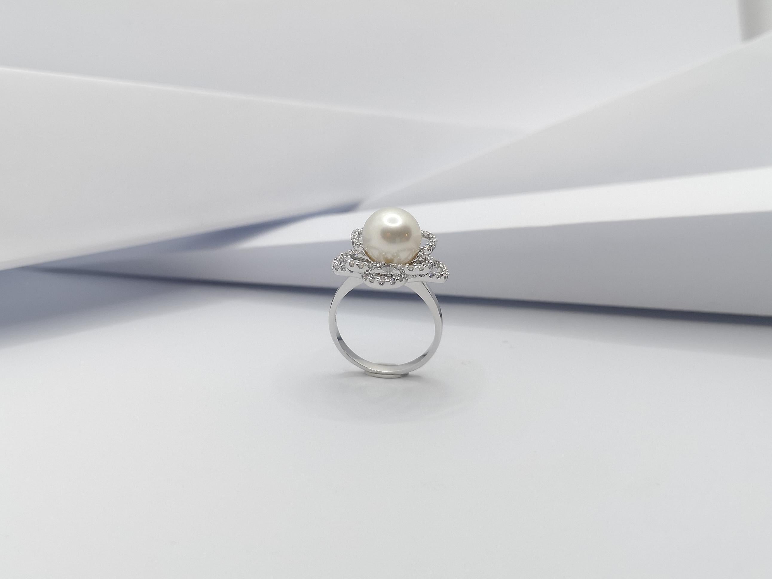 Pearl with Diamond Ring Set in 18 Karat White Gold Settings For Sale 5