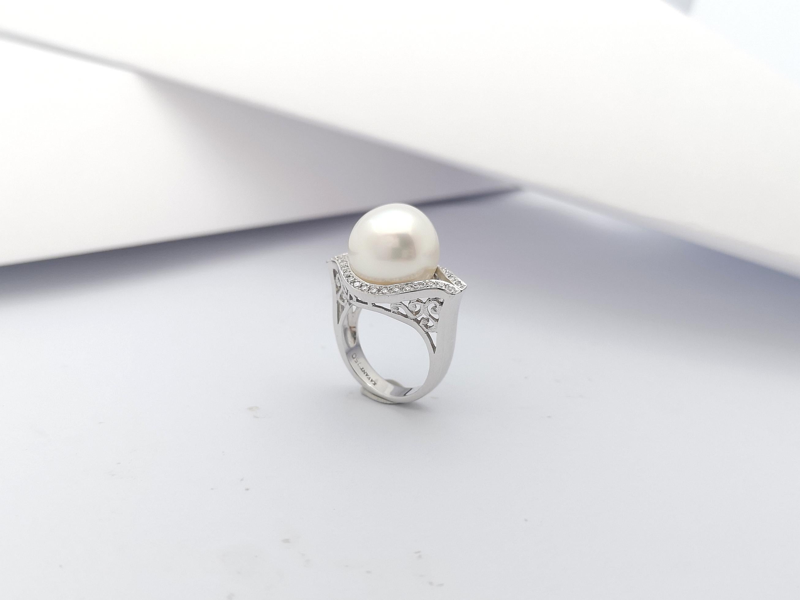 Perle mit Diamantring in 18 Karat Weißgold gefasst im Angebot 10
