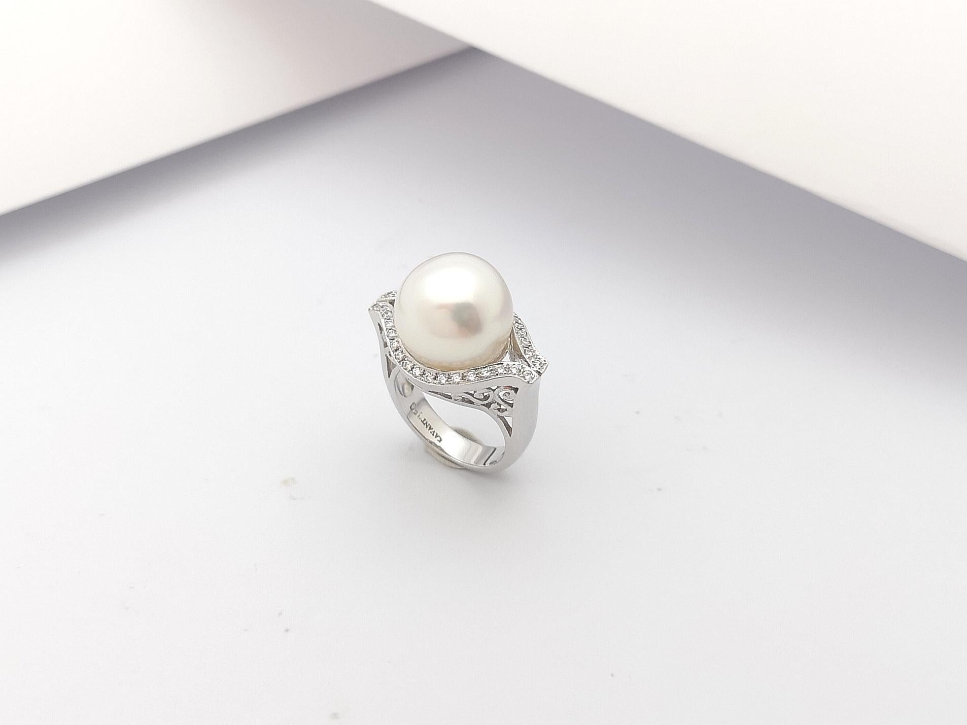 Perle mit Diamantring in 18 Karat Weißgold gefasst im Angebot 11
