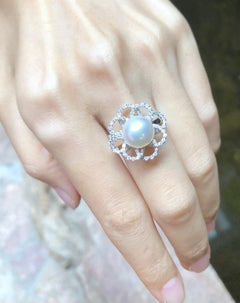Pearl with Diamond Ring Set in 18 Karat White Gold Settings