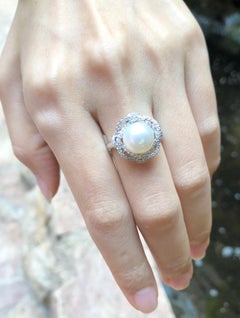 Pearl with Diamond Ring Set in 18 Karat White Gold Settings