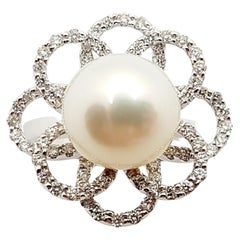 Pearl with Diamond Ring Set in 18 Karat White Gold Settings