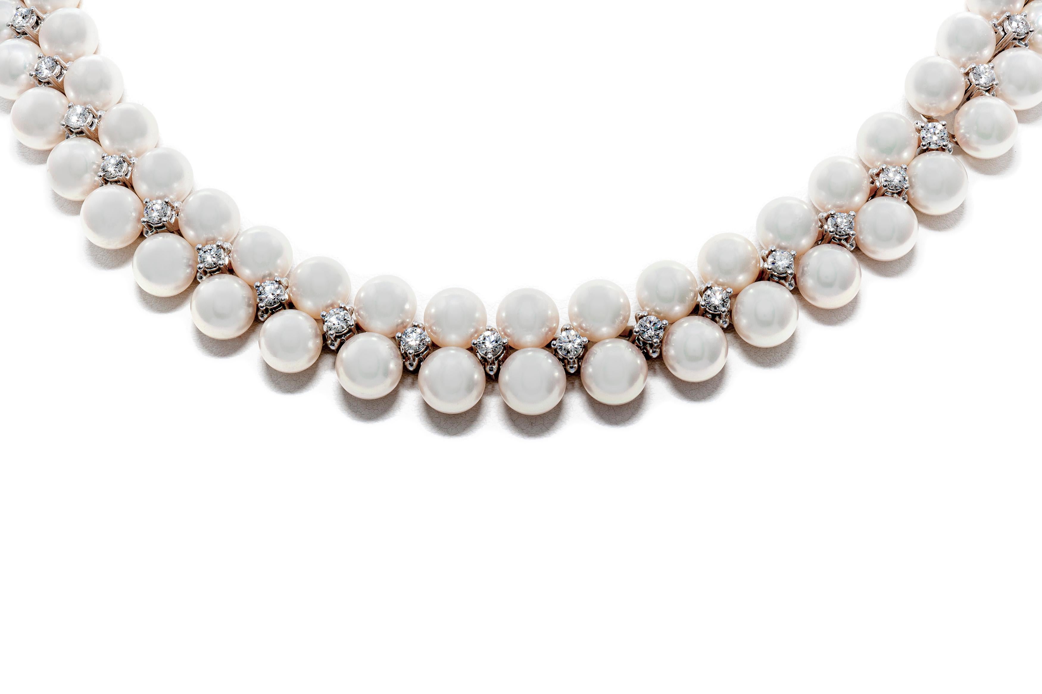 Round Cut Pearl with Diamonds Choker Necklace