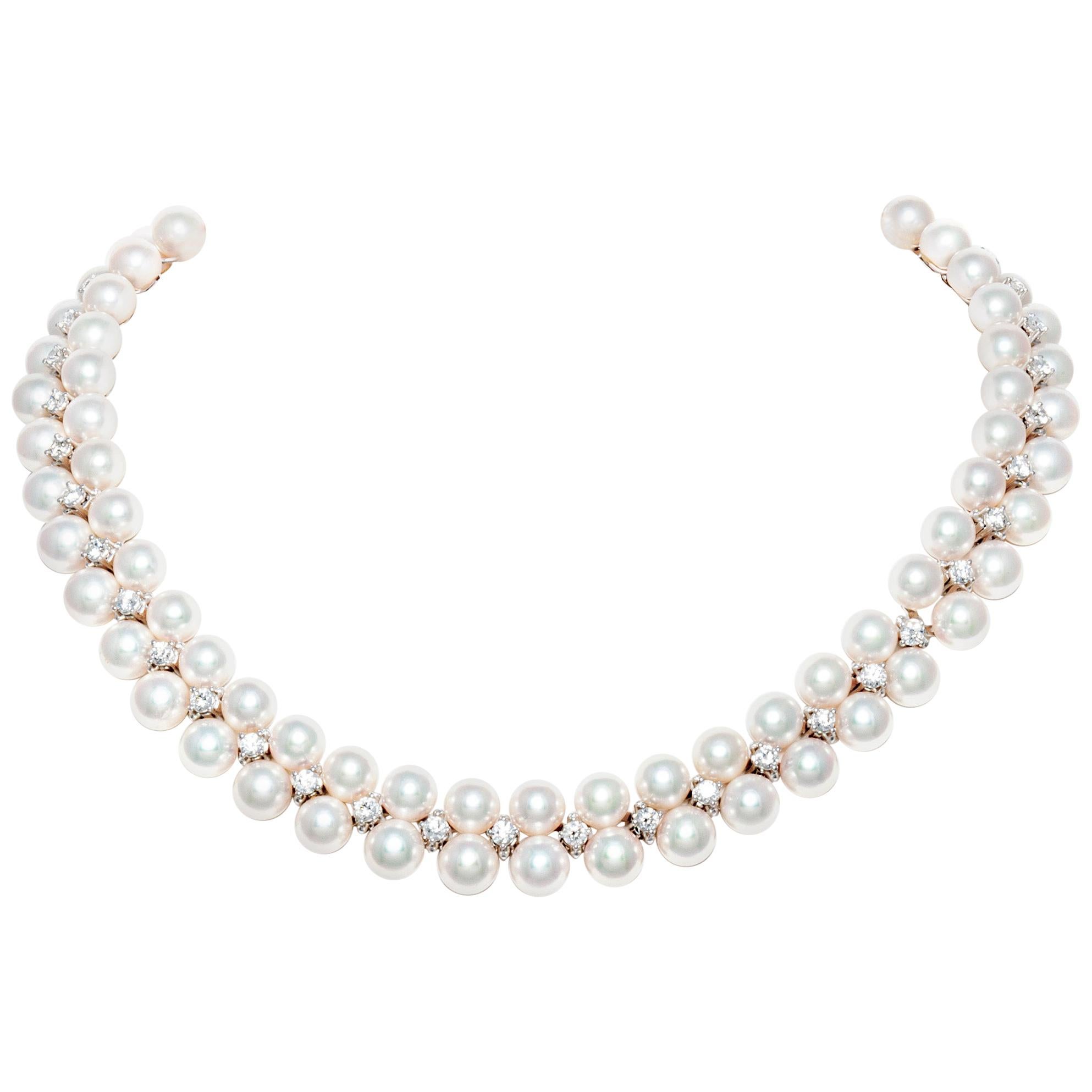 Pearl with Diamonds Choker Necklace