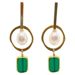 Pearl with Emerald Glass Vintage German Earrings