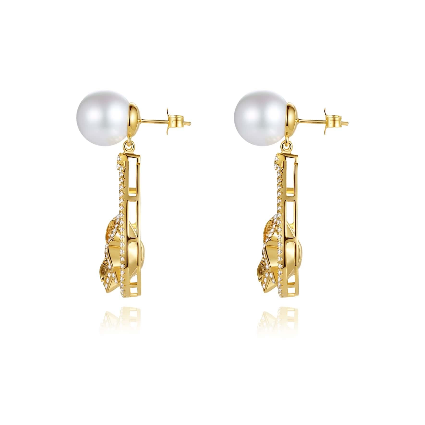 Brilliant Cut Quintessence Pearl with Flower Basket Earrings For Sale