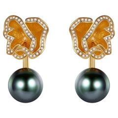 Quintessence Pearl with Flower Basket Earrings, Green