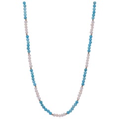 Pearl with Turquoise Necklace Gold Plated Stainless Steel Beaded