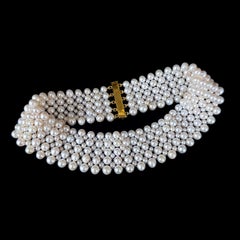Pearl Woven Lace Choker with 18k Plated Faceted Beads