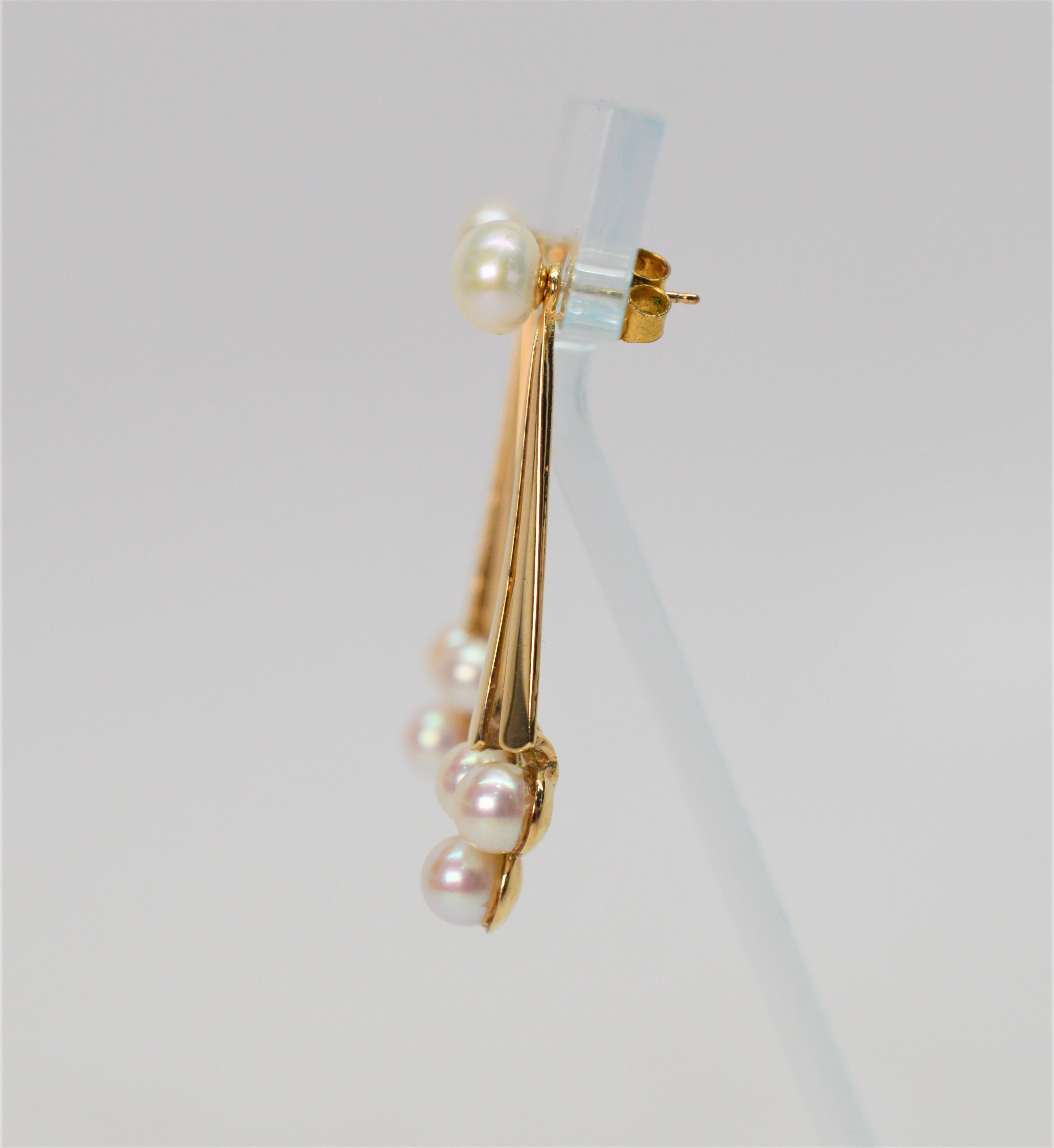 Round Cut Pearl Yellow Gold Drop Earrings