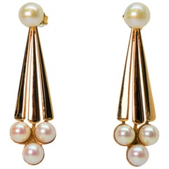 Vintage Pearl Yellow Gold Drop Earrings