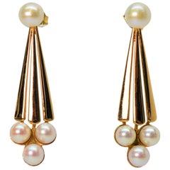 Pearl Yellow Gold Drop Earrings