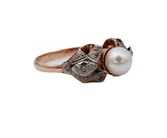 Pearl, 14 Karat White and Rose Gold Ring