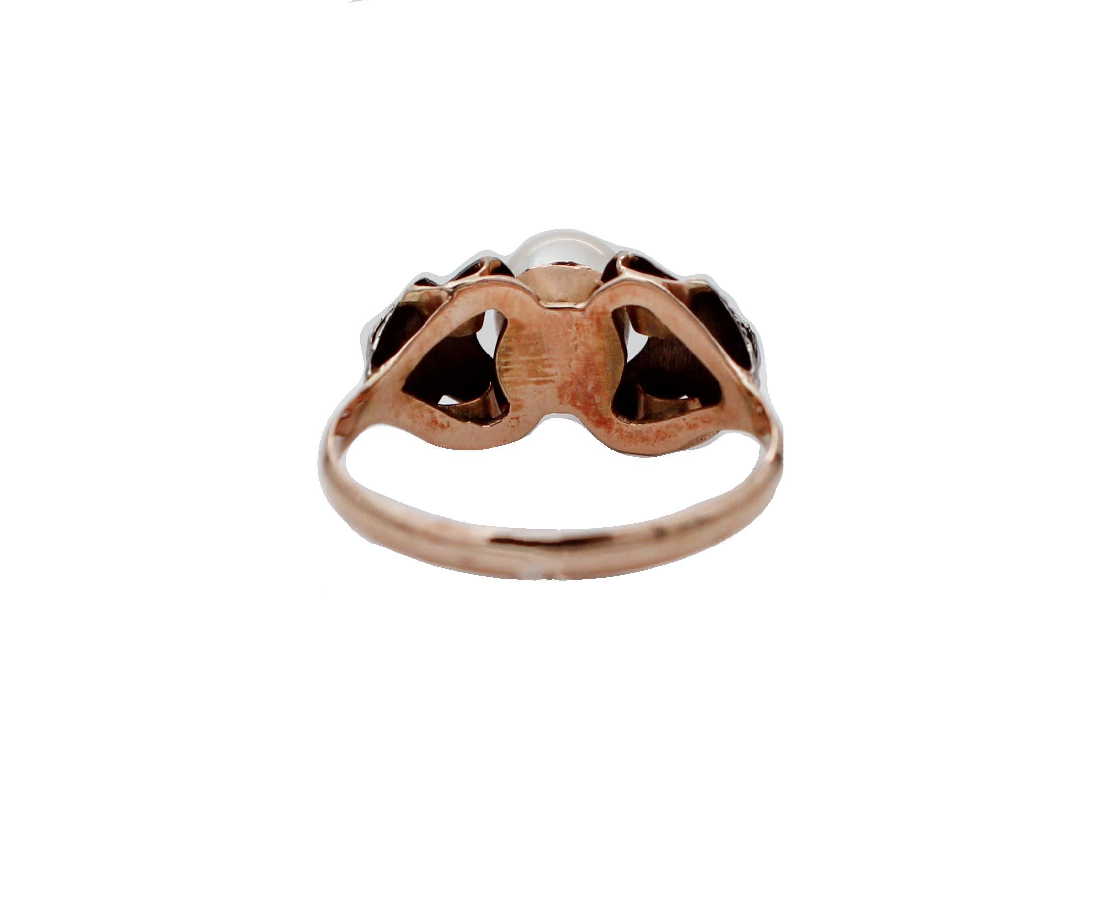 Retro Pearl, 14 Karat White and Rose Gold Ring For Sale