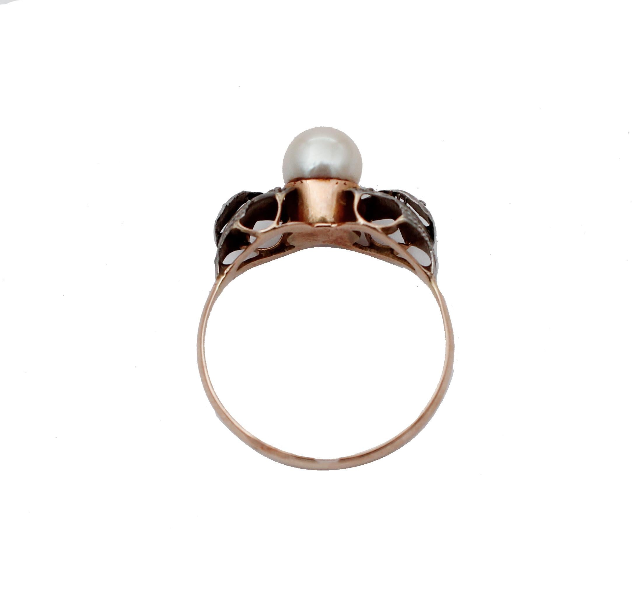 Round Cut Pearl, 14 Karat White and Rose Gold Ring For Sale