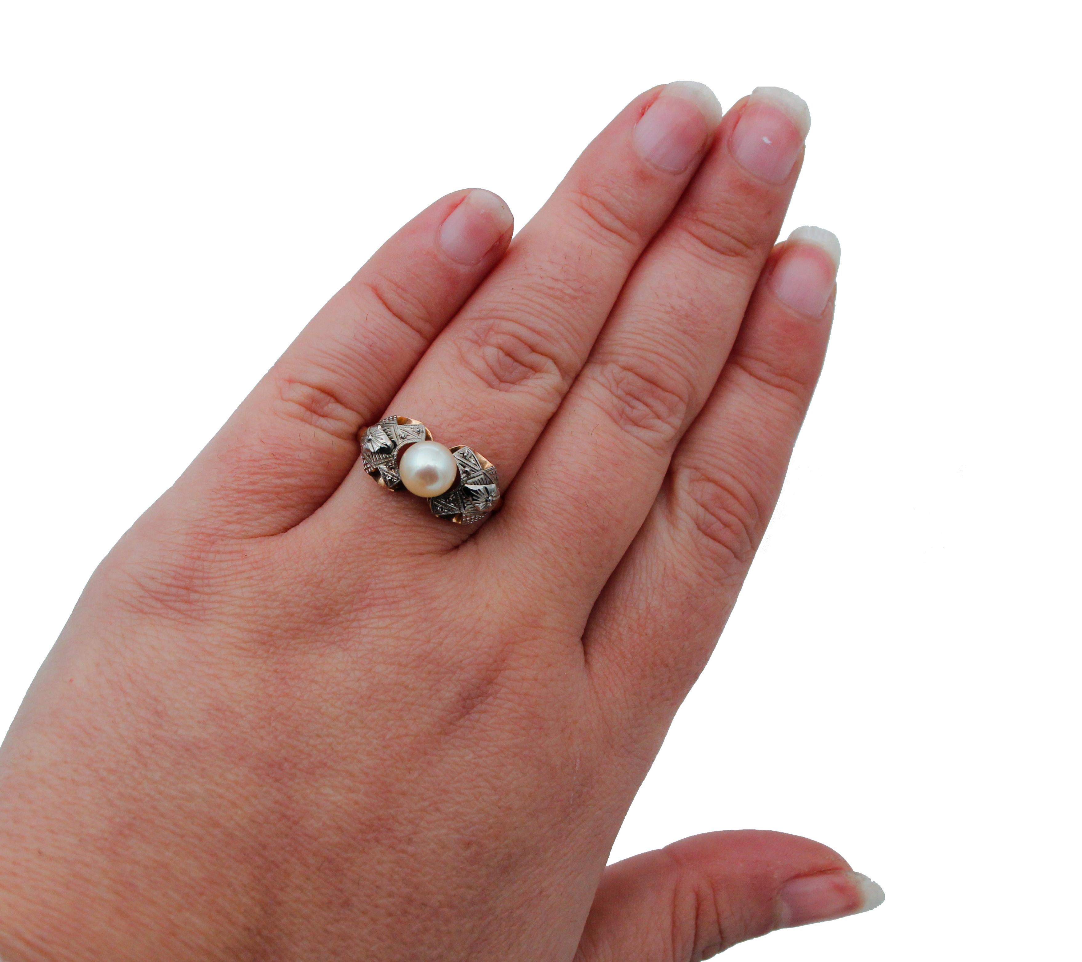 Women's Pearl, 14 Karat White and Rose Gold Ring For Sale