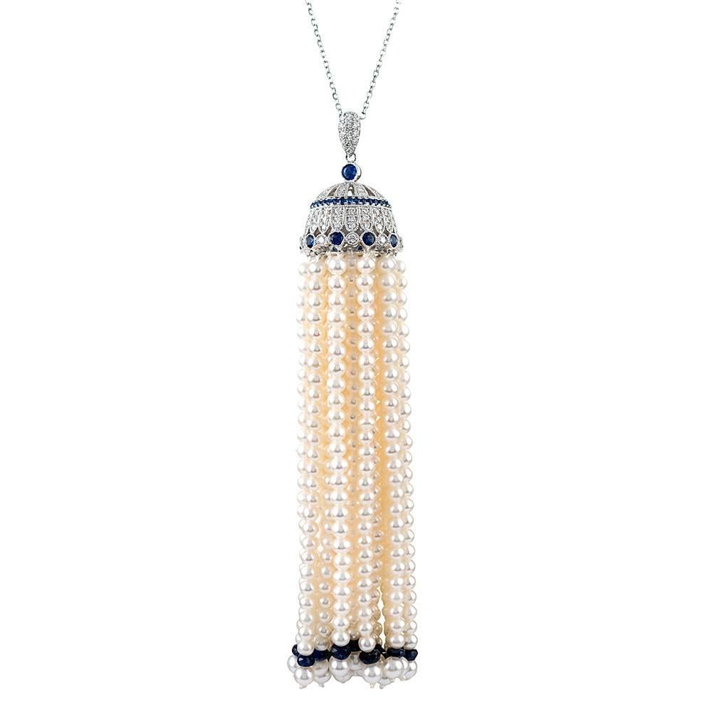 Pearl, Sapphire and Diamond Tassel Necklace