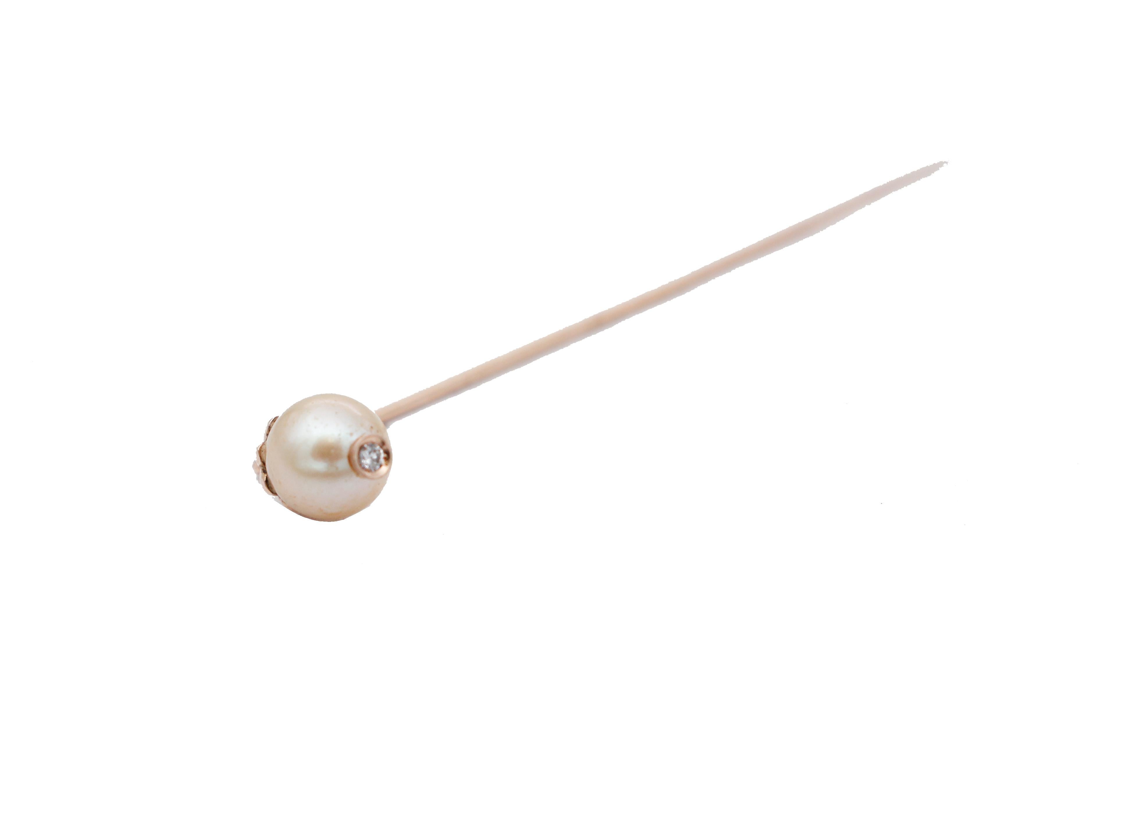 Retro Pearl, Diamond, 18 Karat Rose Gold Brooch