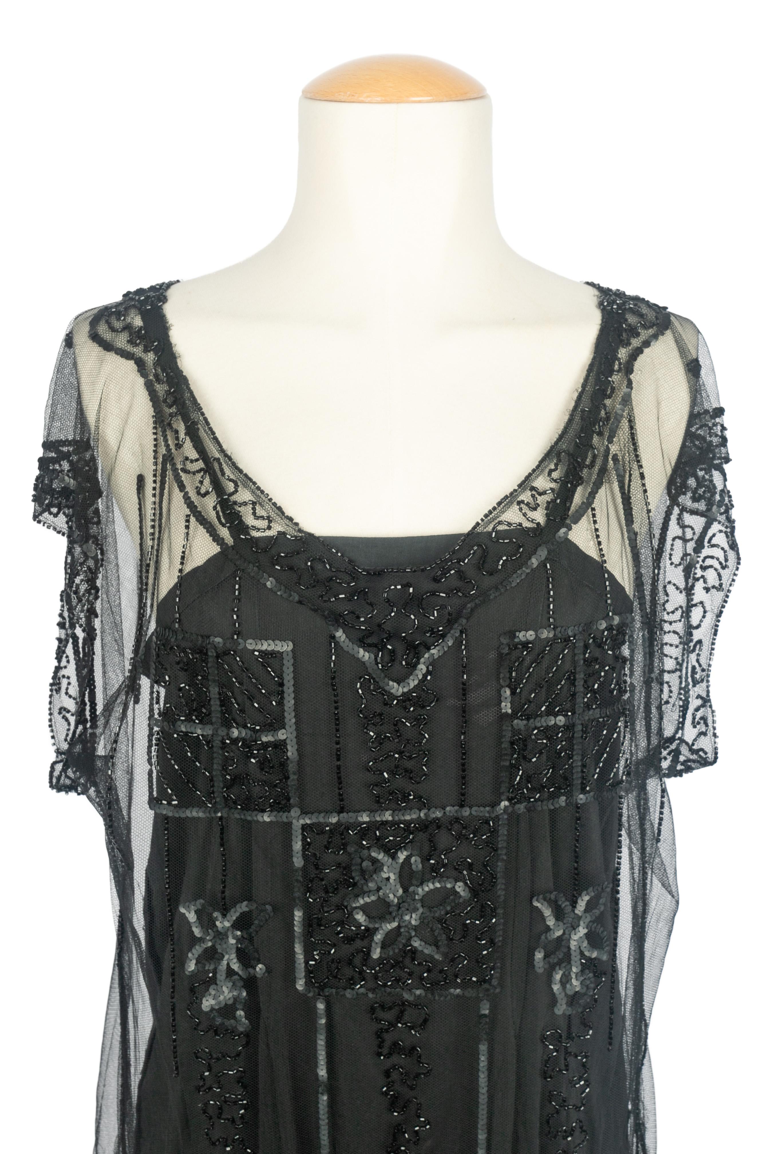 Perlenkleid 1920er Jahre (Schwarz) im Angebot