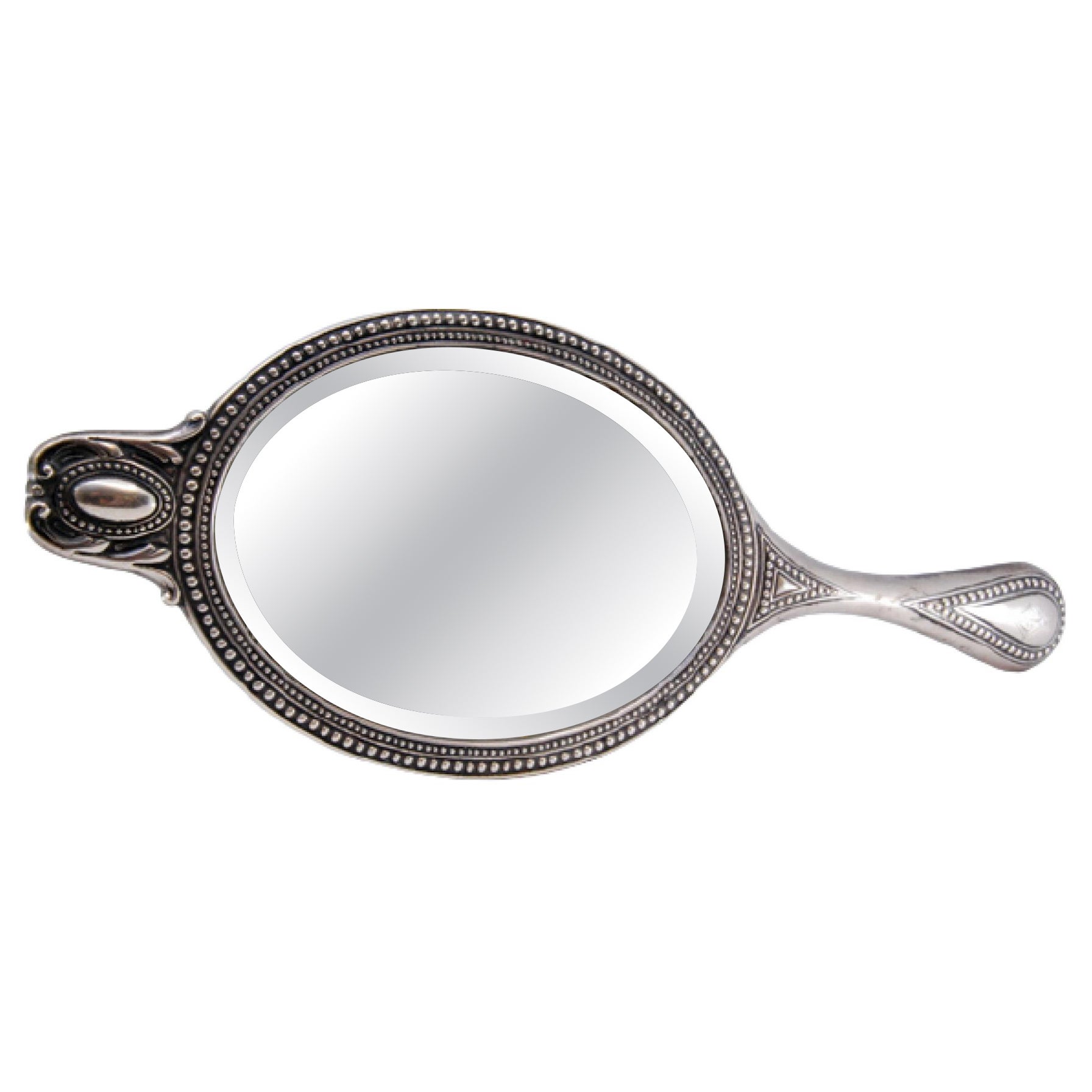 Pearlescent silver hand mirror en vente