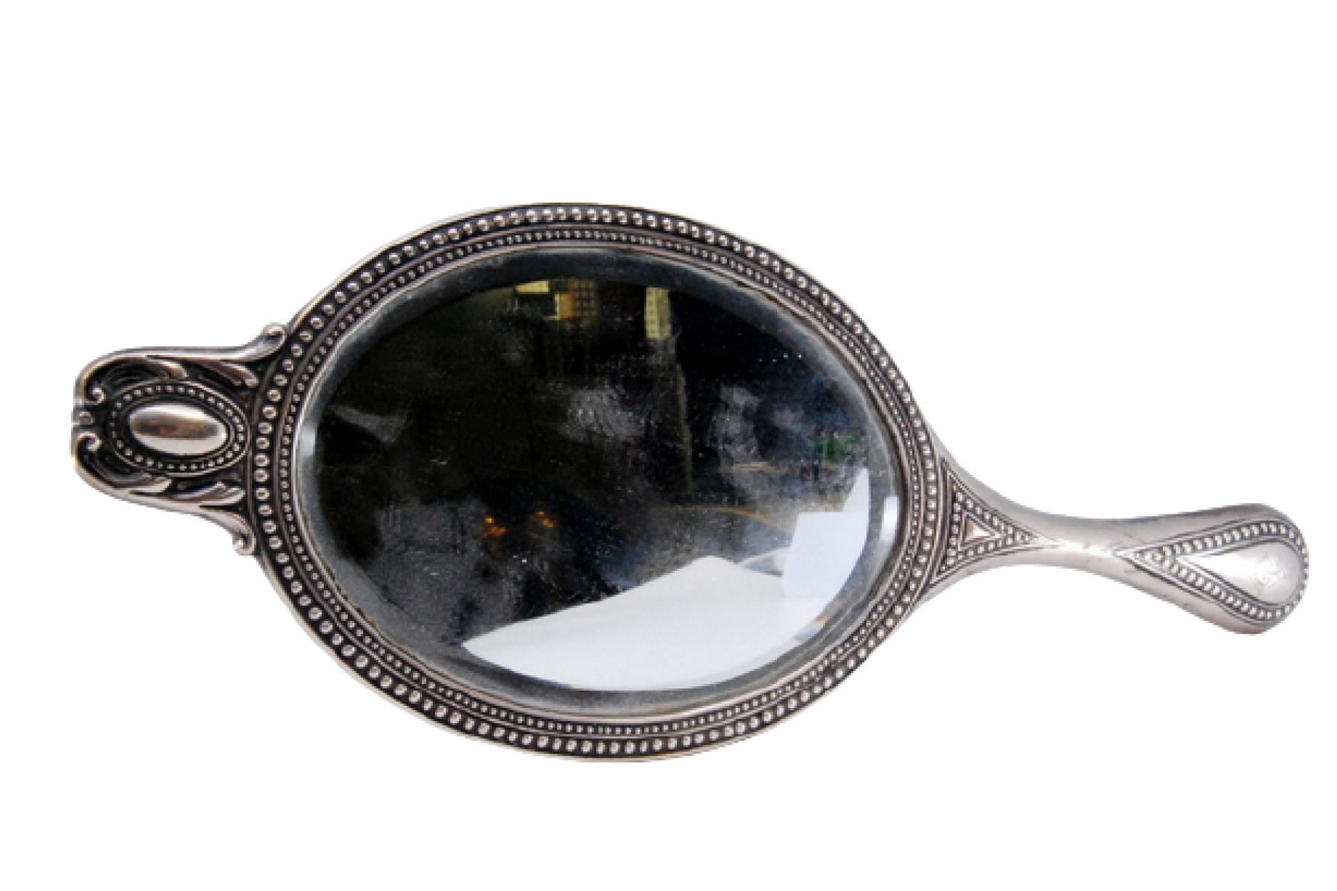 Pearlescent silver hand mirror For Sale