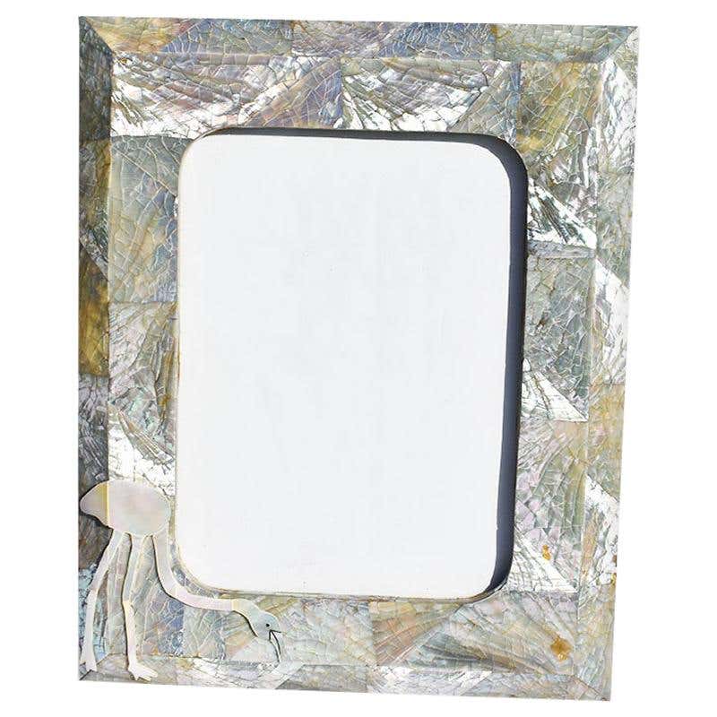 Pearlized Inlaid Shell Portrait Photo Frame with Flamingo Detail For ...
