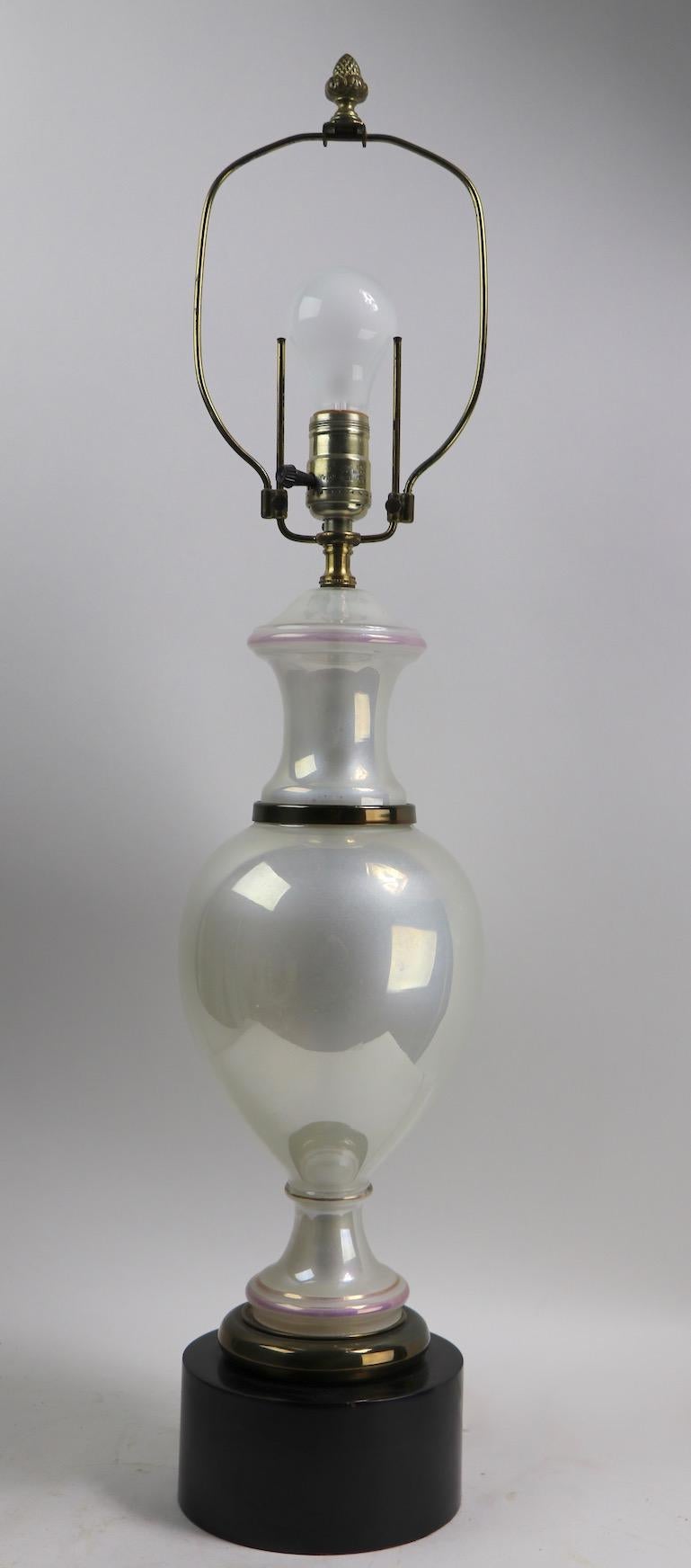 Hollywood Regency Pearlized Opaline Glass Table Lamp Attributed to Paul Hanson For Sale