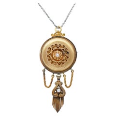 Pearls, 14 Karat Yellow Gold Brooch/Pendant Necklace