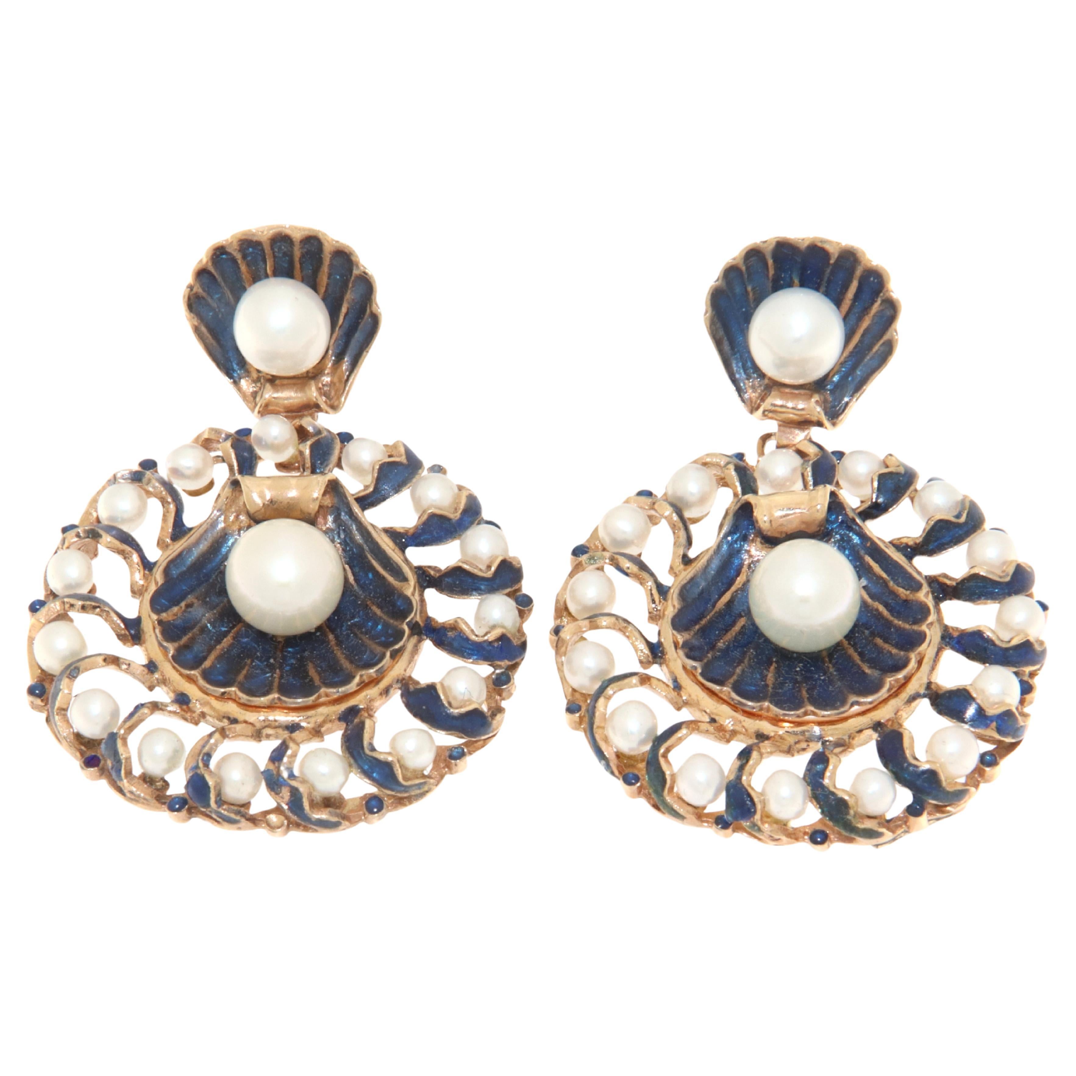 Pearls 14 Karat Yellow Gold Stud Earrings For Sale