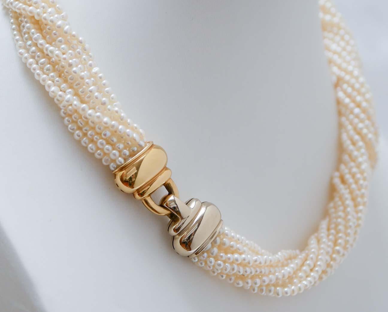 Rétro Collier en or jaune et blanc 18 carats en vente